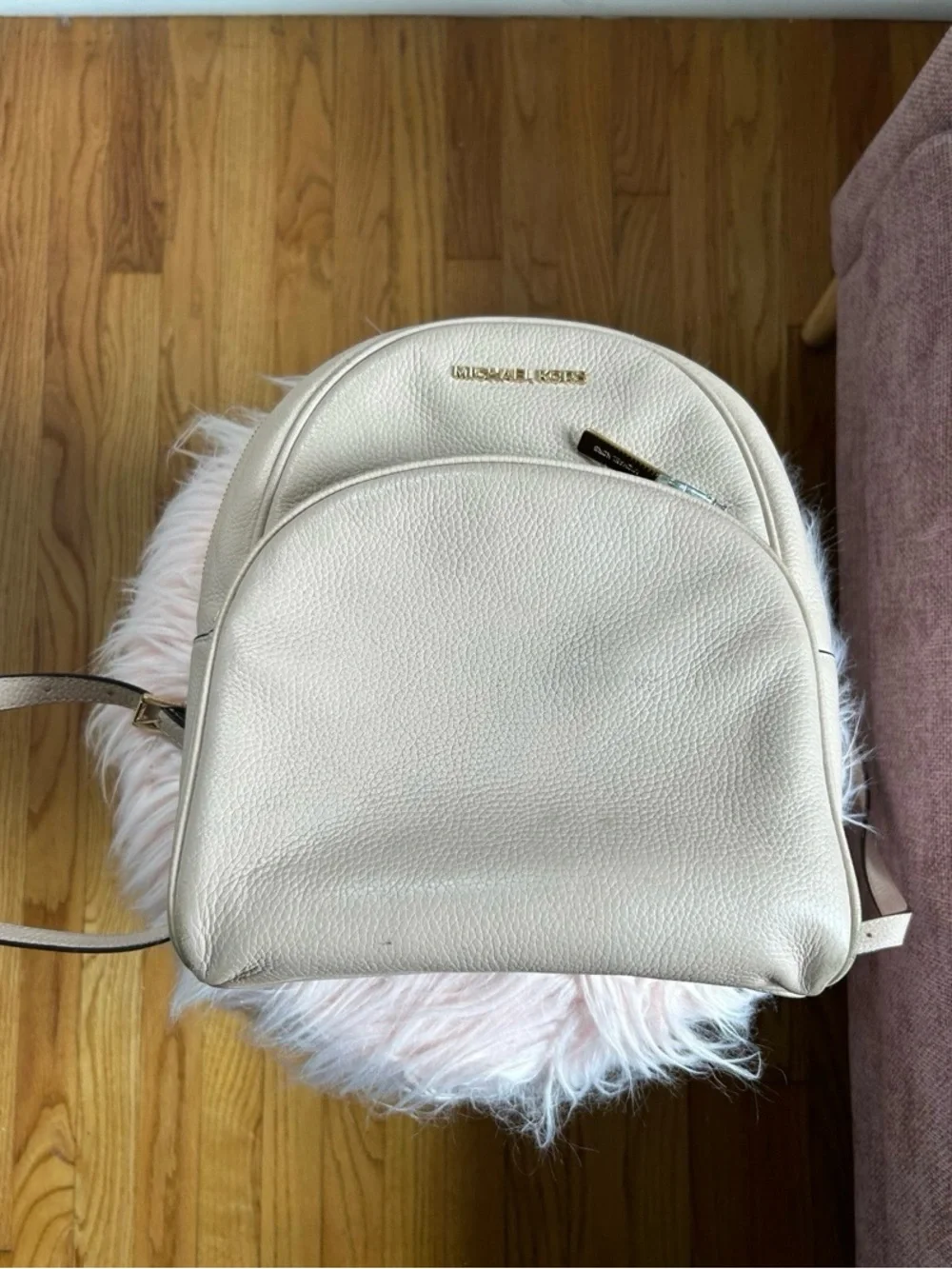 Michael Kors Beige Pebbled Leather Mini Backpack with Gold Hardware